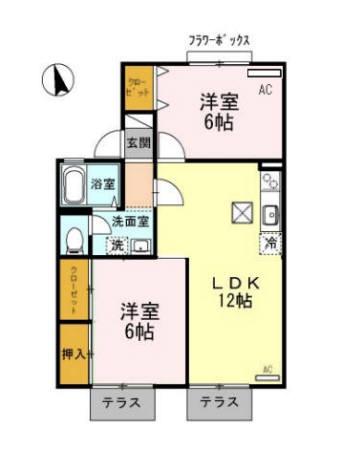 アグリンビレッジC棟(2LDK/1階)の間取り写真