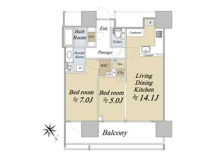 グランドヒルズ恵比寿(2LDK/7階)の間取り写真