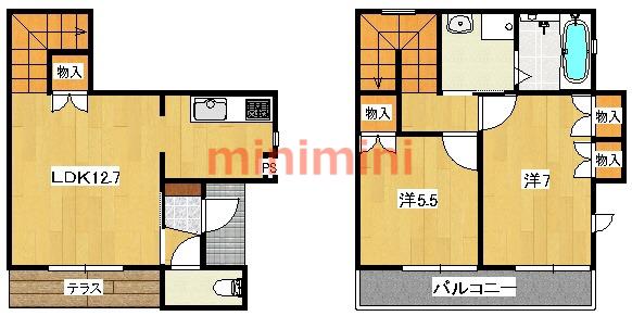 セヴェル春日丘(2LDK/1階)の間取り写真