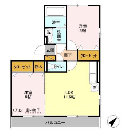 アネシス 壱番館(2LDK/2階)の間取り写真
