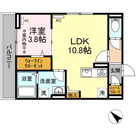 ヒルズライフ A棟(1LDK/2階)の間取り写真