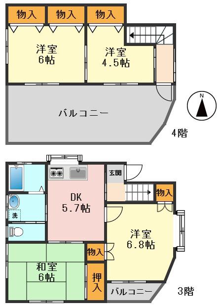 サンクレスト(4DK/3階)の間取り写真