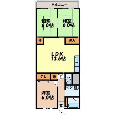マンション高尾(3LDK/2階)の間取り写真