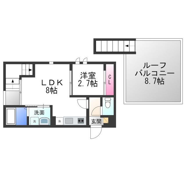 GRANDTIC 雅・堺東(1LDK/2階)の間取り写真