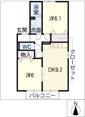 タイムズスクウェアー鳴尾(2DK/2階)の間取り写真