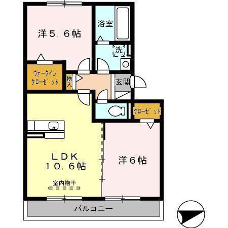 さくらHILL B棟(2LDK/2階)の間取り写真