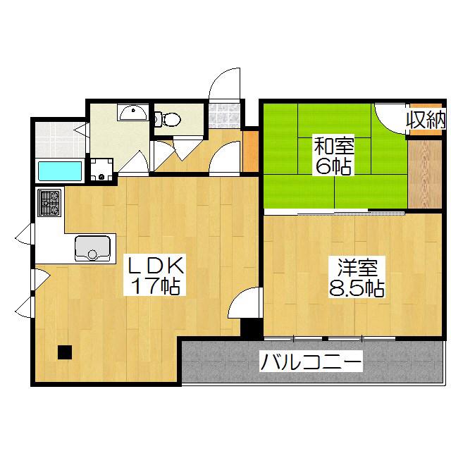 ヴァンタリゼ荒神口(2LDK/2階)の間取り写真