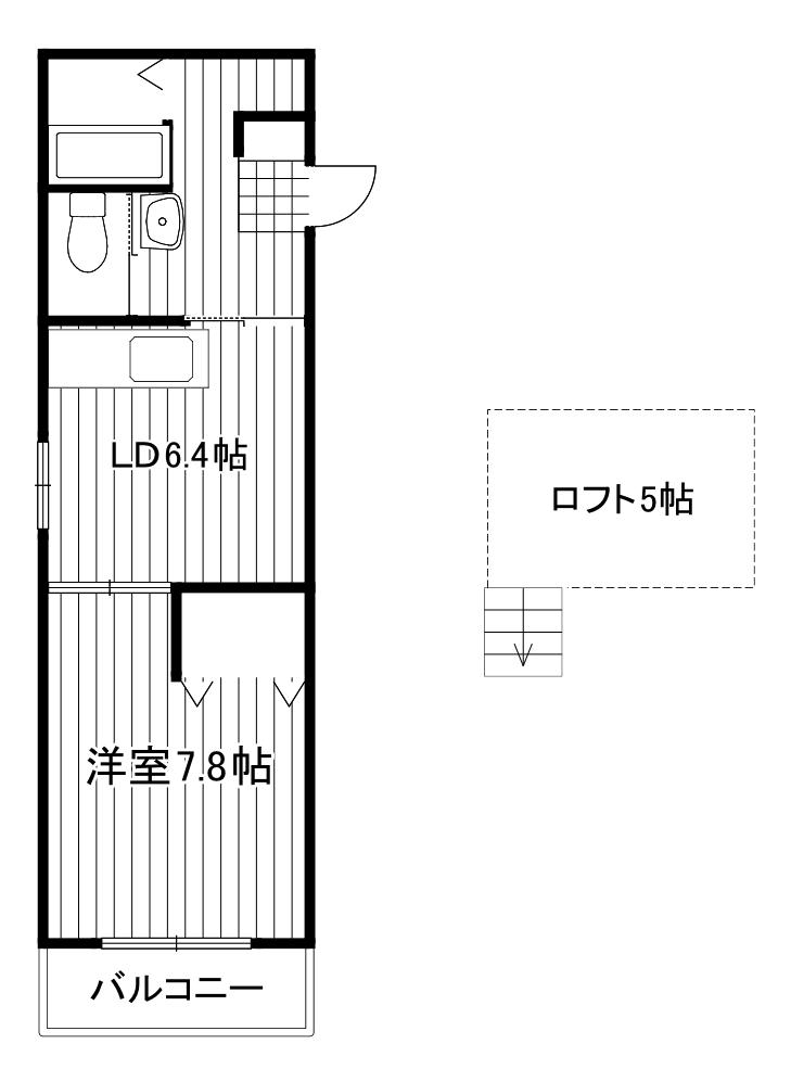 ハイツAHC(1DK/2階)の間取り写真