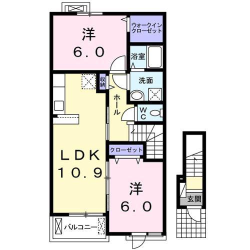フィアクレー(2LDK/2階)の間取り写真