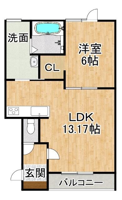 トレイブルックK館(1LDK/1階)の間取り写真