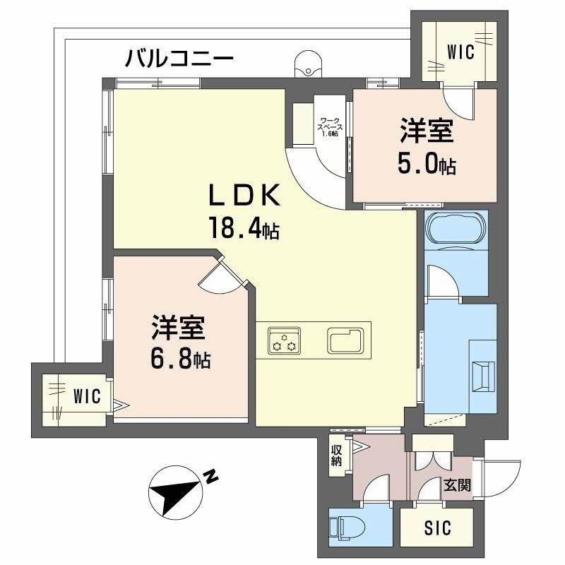 アルテーヌ浜寺元町(2LDK/2階)の間取り写真