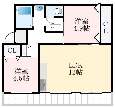 ヴィラナリー狭山7号棟(2LDK/3階)の間取り写真