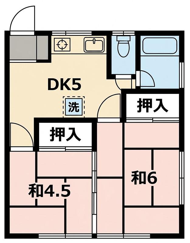 鈴木荘1(2DK/2階)の間取り写真