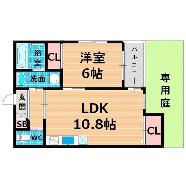 ロータスクレイン(1LDK/1階)の間取り写真