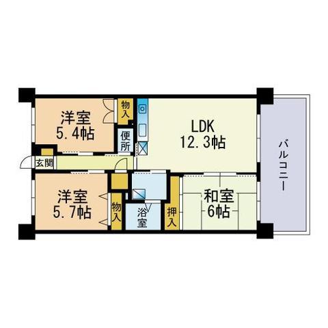 光安ビル(3LDK/6階)の間取り写真