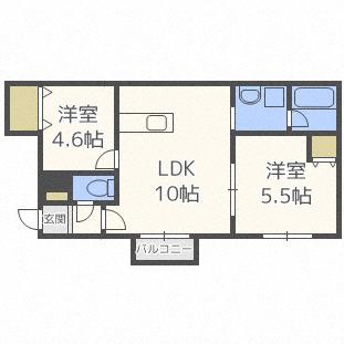 ミリュー本町(2LDK/3階)の間取り写真