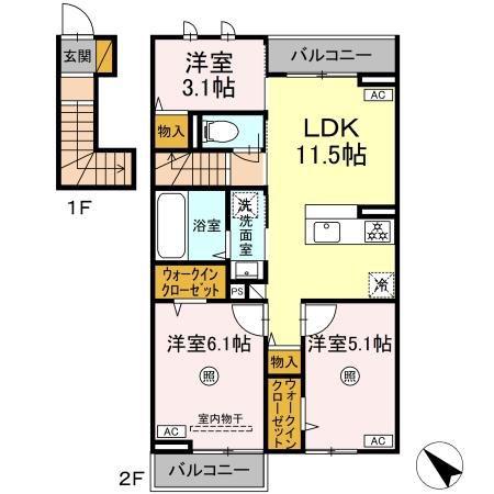 ハレカフア(3LDK/2階)の間取り写真