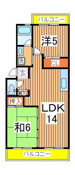 フォンテーヌ柏(2LDK/1階)の間取り写真