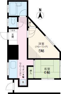 アキタハウスB棟(2K/1階)の間取り写真