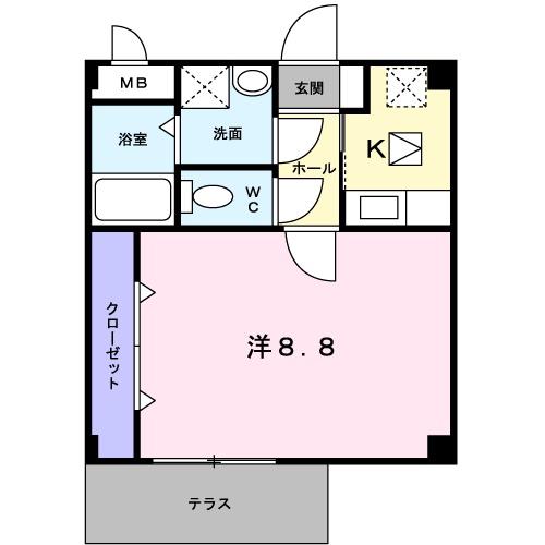 BRIGHTせいすい(1K/1階)の間取り写真