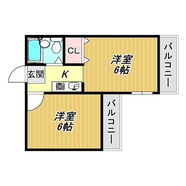 ノーブルハイツ山之内(2K/1階)の間取り写真