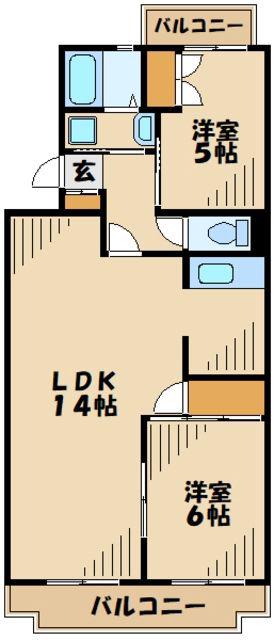 山王塚レジデンス(2LDK/1階)の間取り写真