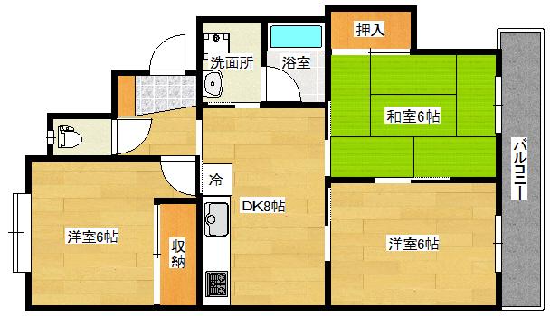 西本浦奥田ビル(3DK/2階)の間取り写真