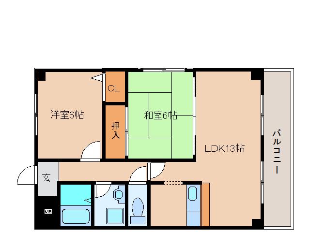 プリムローズタカダ(2LDK/5階)の間取り写真