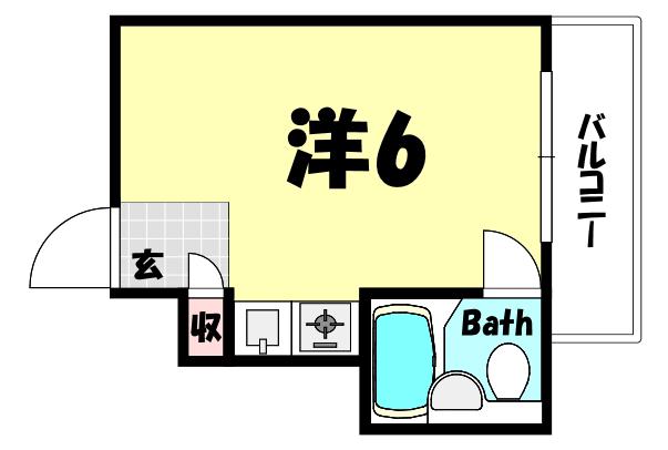 アルカディア六甲(1K/2階)の間取り写真