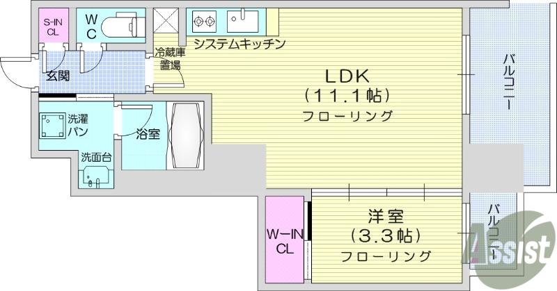 ドゥーエ仙台イースト3(1LDK/4階)の間取り写真