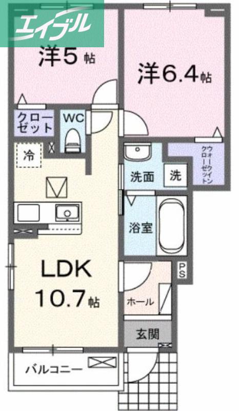 シャン・ド・ハーベスト(2LDK/1階)の間取り写真