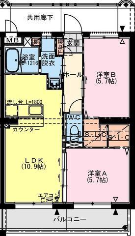 都城天神町YマンションII(2LDK/2階)の間取り写真