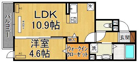 D-ROOM ウエスト PARK 西宮北口(1LDK/3階)の間取り写真