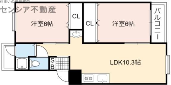 深江橋コーポB棟(2LDK/5階)の間取り写真