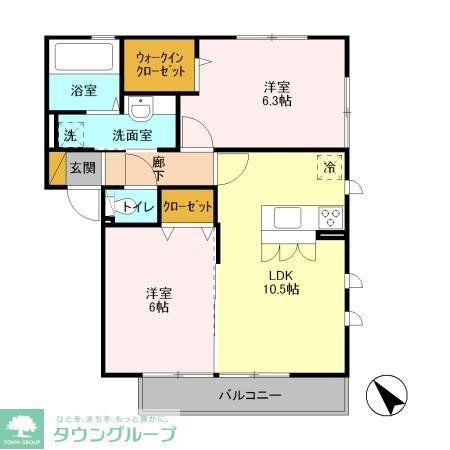 ソレイユII(2LDK/3階)の間取り写真