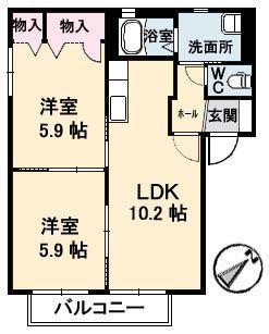 ラ・パルテール旭川 壱番館(2LDK/2階)の間取り写真