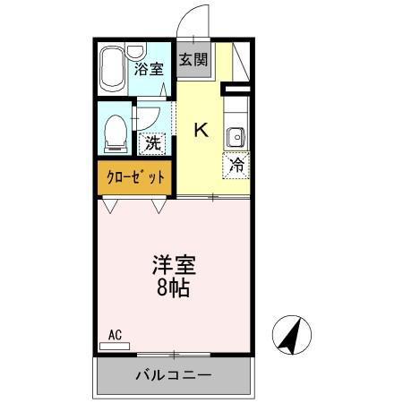 プレジールおゝぎ(1K/2階)の間取り写真