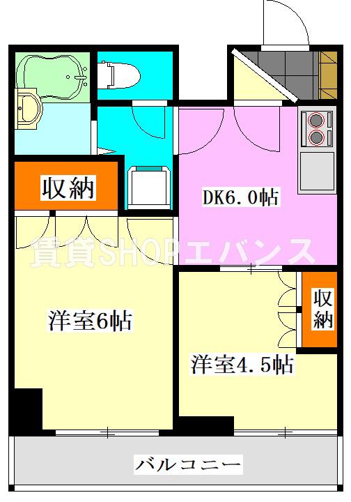 ベイステート安間(2DK/9階)の間取り写真