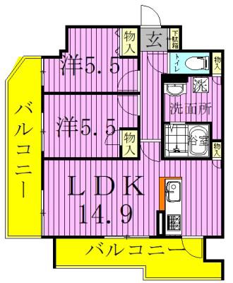 BRILLIANTVIEWCENTRALPARK ブリリアントビュー(2LDK/8階)の間取り写真