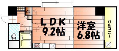ウインズ三萩野(1LDK/12階)の間取り写真