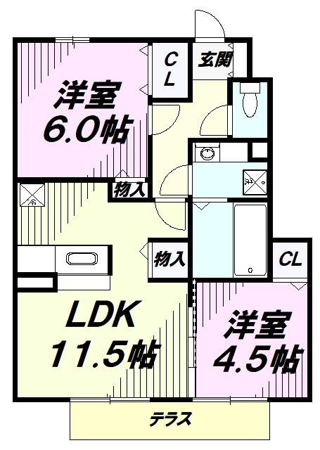 ソレイユI(2LDK/1階)の間取り写真