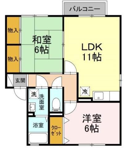 プラザ・ルミエール弐番館A(2LDK/2階)の間取り写真