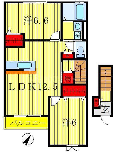 ガーデンプレイス常盤平D(2LDK/2階)の間取り写真