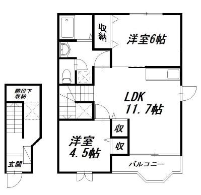 VILLA AMITY E(2LDK/2階)の間取り写真