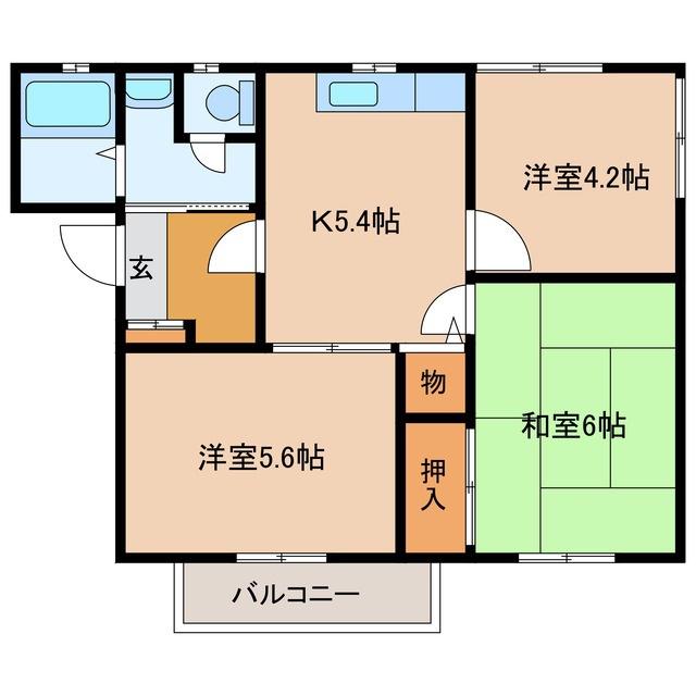 カーサ横山(3K/2階)の間取り写真