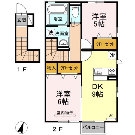 D-ROOMK(2DK/2階)の間取り写真