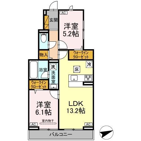 ラ ベルヴィ(2LDK/1階)の間取り写真