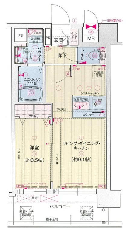 プレサンス桜川グロワール(1LDK/10階)の間取り写真