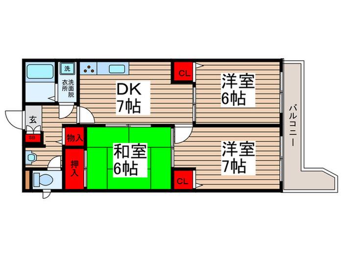 フラワーシャトー(3DK/4階)の間取り写真