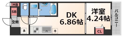ドムス吉田(1DK/8階)の間取り写真